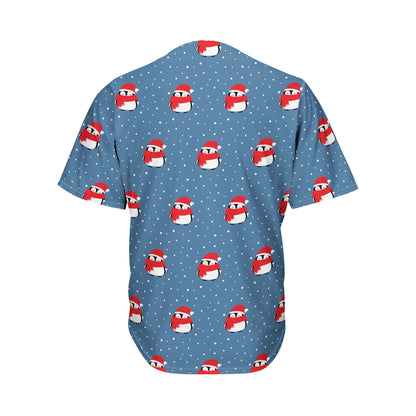 Christmas Snowy Penguin Pattern Print Men's Baseball Jersey