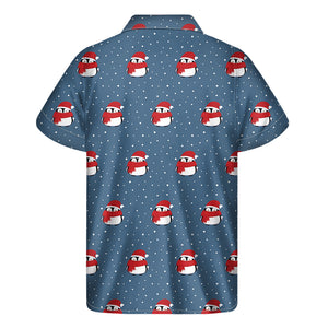 Christmas Snowy Penguin Pattern Print Men's Short Sleeve Shirt