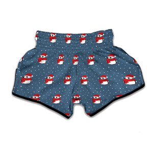 Christmas Snowy Penguin Pattern Print Muay Thai Boxing Shorts