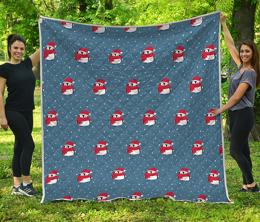 Christmas Snowy Penguin Pattern Print Quilt