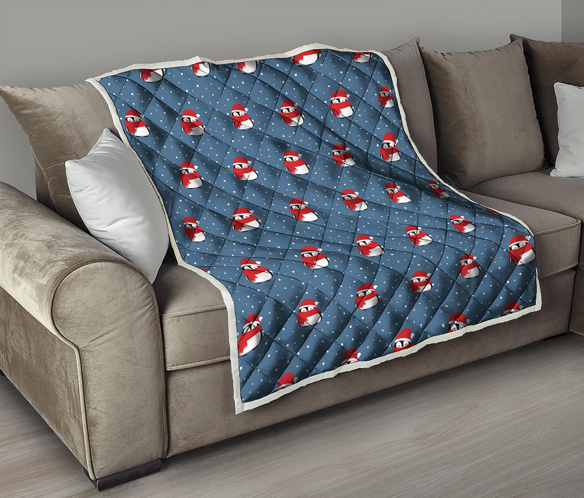 Christmas Snowy Penguin Pattern Print Quilt