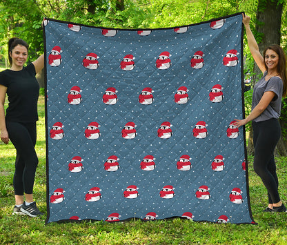 Christmas Snowy Penguin Pattern Print Quilt