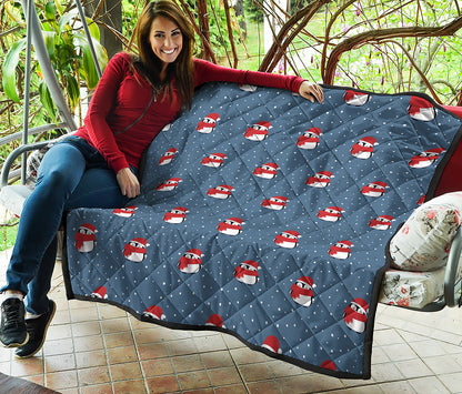 Christmas Snowy Penguin Pattern Print Quilt