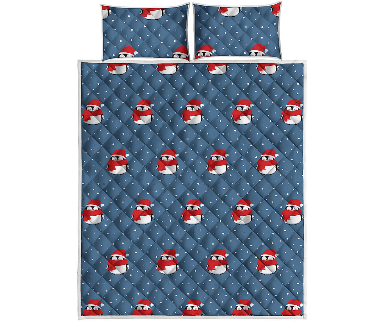 Christmas Snowy Penguin Pattern Print Quilt Bed Set