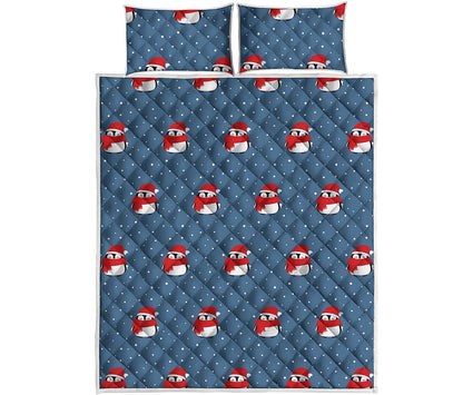 Christmas Snowy Penguin Pattern Print Quilt Bed Set