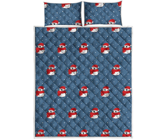 Christmas Snowy Penguin Pattern Print Quilt Bed Set