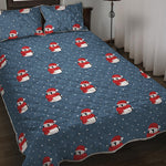 Christmas Snowy Penguin Pattern Print Quilt Bed Set