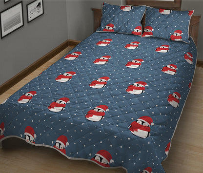 Christmas Snowy Penguin Pattern Print Quilt Bed Set