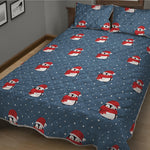 Christmas Snowy Penguin Pattern Print Quilt Bed Set