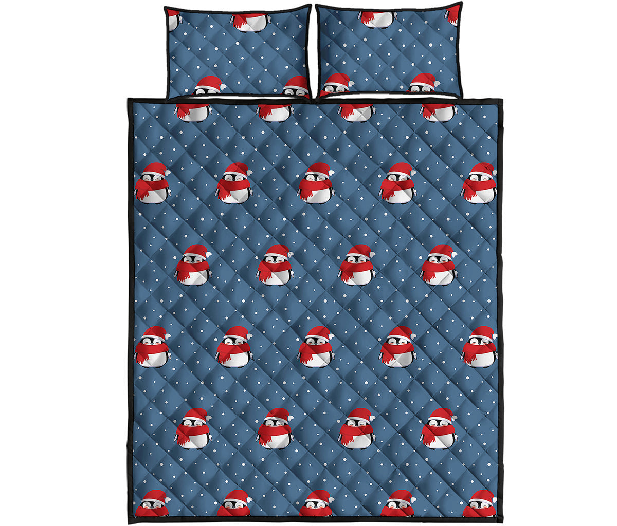 Christmas Snowy Penguin Pattern Print Quilt Bed Set