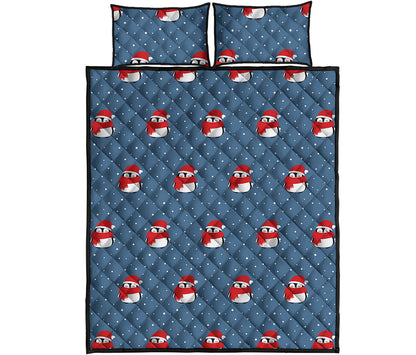 Christmas Snowy Penguin Pattern Print Quilt Bed Set