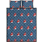 Christmas Snowy Penguin Pattern Print Quilt Bed Set