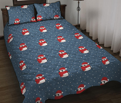 Christmas Snowy Penguin Pattern Print Quilt Bed Set