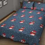Christmas Snowy Penguin Pattern Print Quilt Bed Set