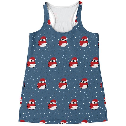 Christmas Snowy Penguin Pattern Print Women's Racerback Tank Top