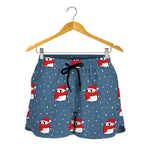 Christmas Snowy Penguin Pattern Print Women's Shorts