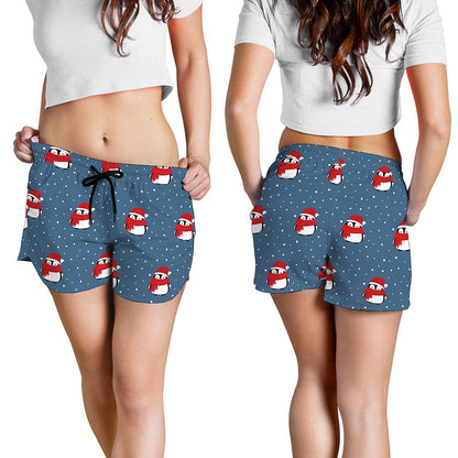 Christmas Snowy Penguin Pattern Print Women's Shorts