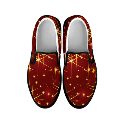 Christmas Sparkle Print Black Slip On Shoes