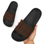 Christmas Tartan Pattern Print Black Slide Sandals