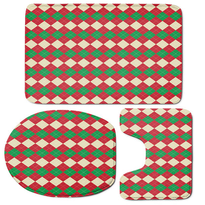 Christmas Themed Argyle Pattern Print 3 Piece Bath Mat Set