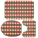Christmas Themed Argyle Pattern Print 3 Piece Bath Mat Set
