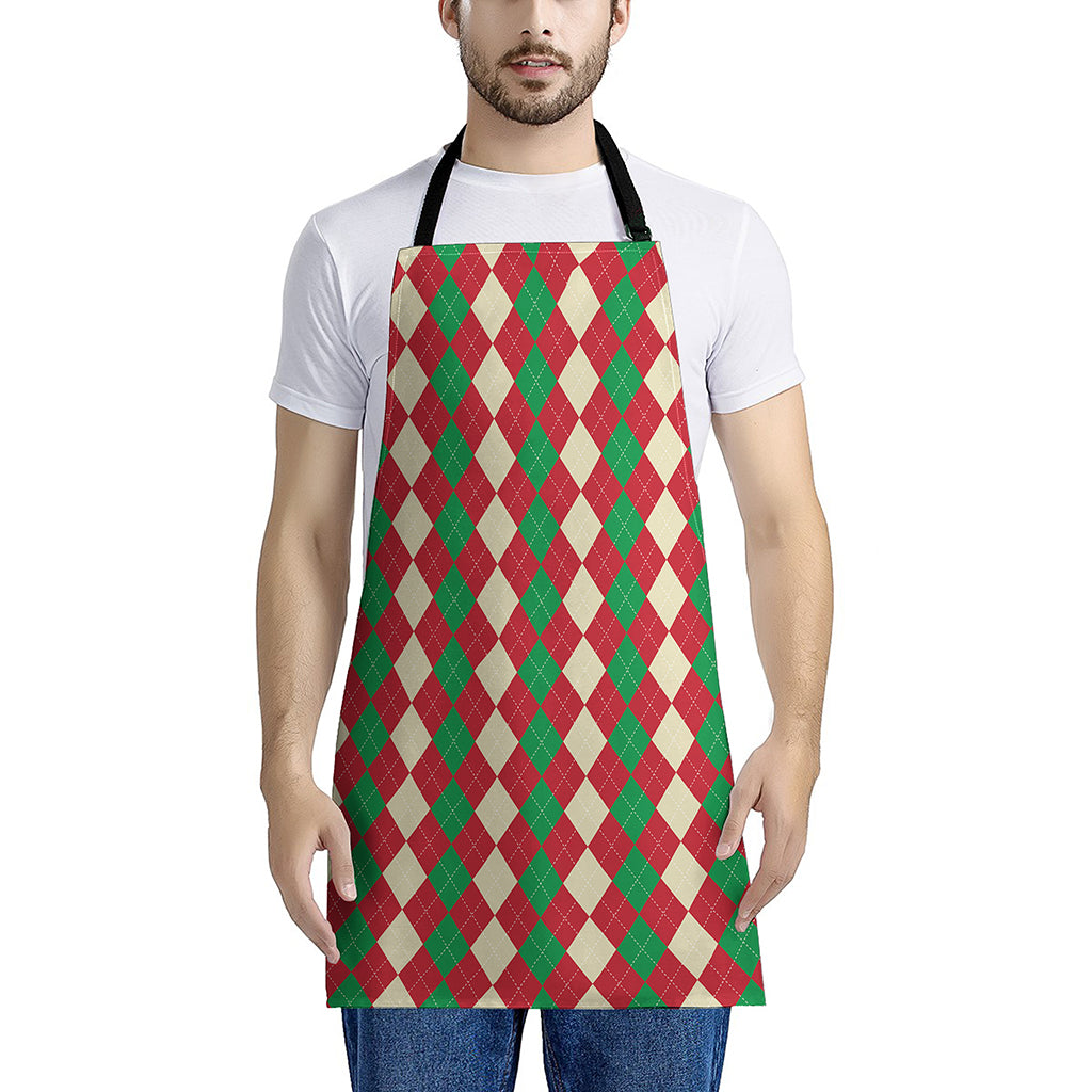 Christmas Themed Argyle Pattern Print Apron