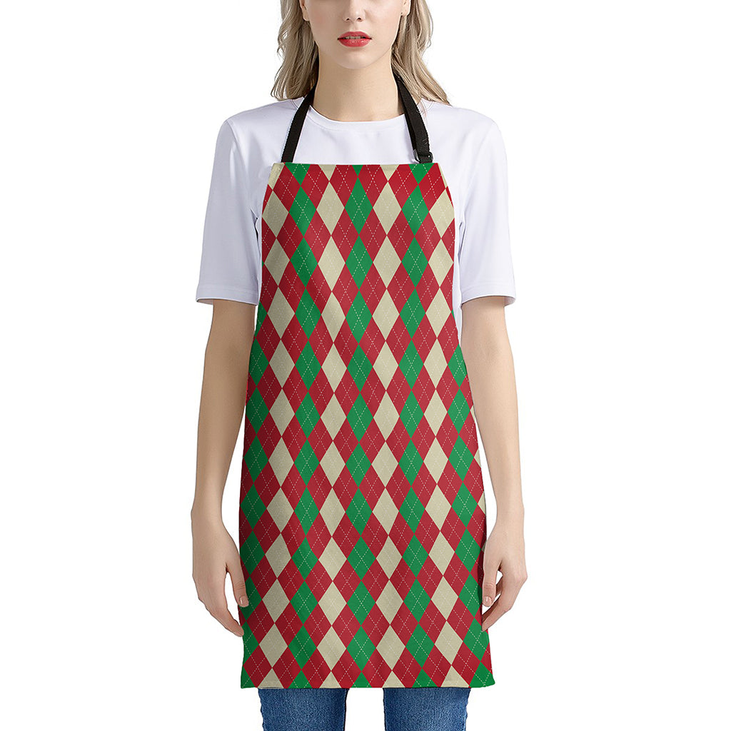 Christmas Themed Argyle Pattern Print Apron