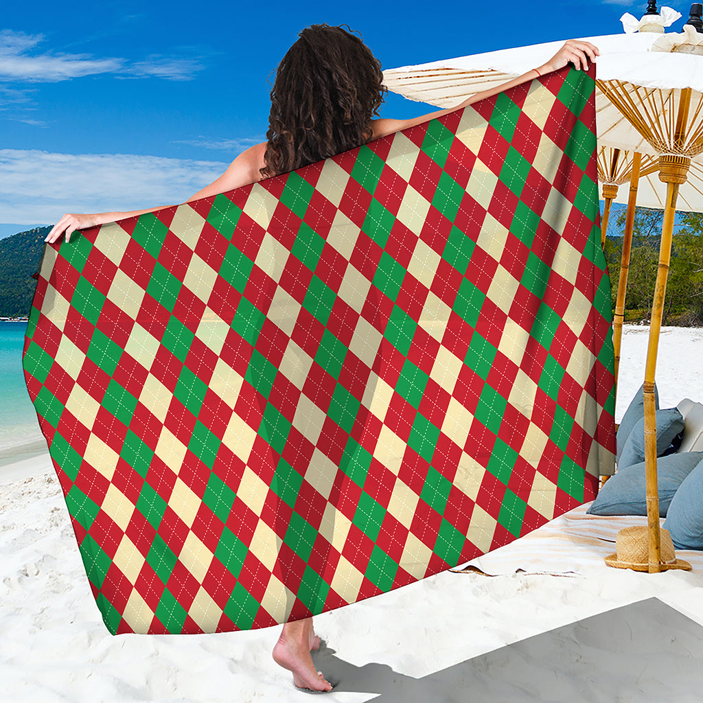 Christmas Themed Argyle Pattern Print Beach Sarong Wrap