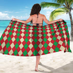 Christmas Themed Argyle Pattern Print Beach Sarong Wrap