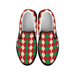 Christmas Themed Argyle Pattern Print Black Slip On Shoes