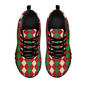 Christmas Themed Argyle Pattern Print Black Sneakers