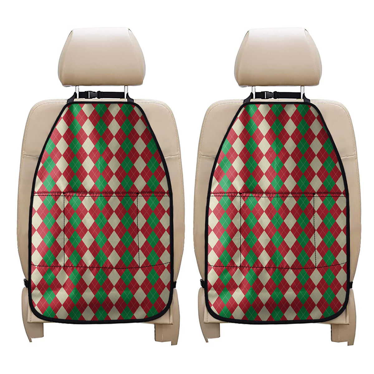 Christmas Themed Argyle Pattern Print Car Seat Organizers