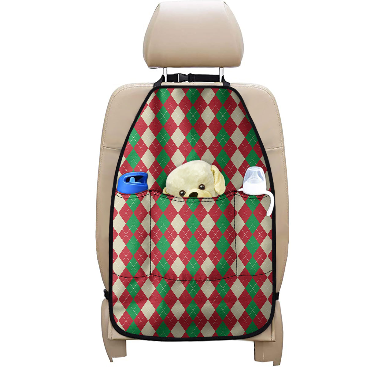 Christmas Themed Argyle Pattern Print Car Seat Organizers
