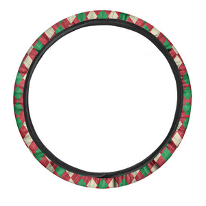 Christmas Themed Argyle Pattern Print Car Steering Wheel Cover