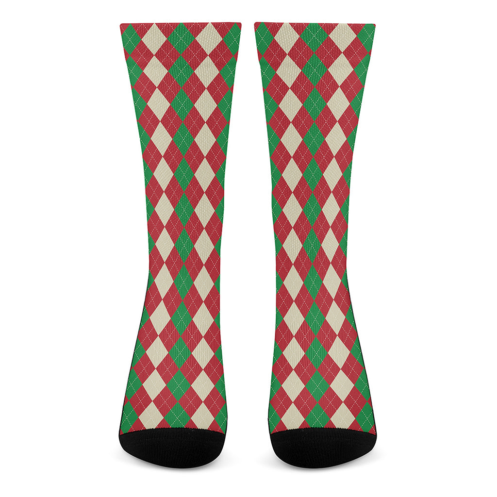 Christmas Themed Argyle Pattern Print Crew Socks