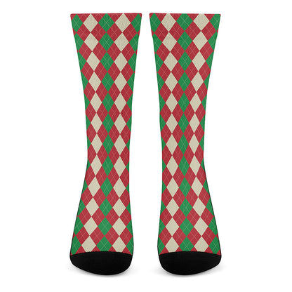 Christmas Themed Argyle Pattern Print Crew Socks
