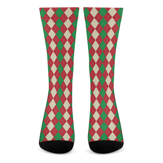 Christmas Themed Argyle Pattern Print Crew Socks