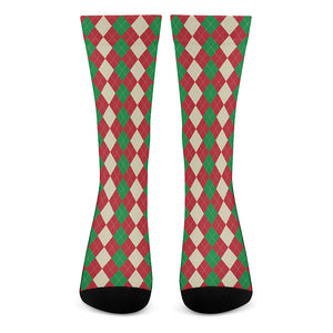 Christmas Themed Argyle Pattern Print Crew Socks