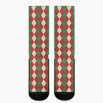 Christmas Themed Argyle Pattern Print Crew Socks