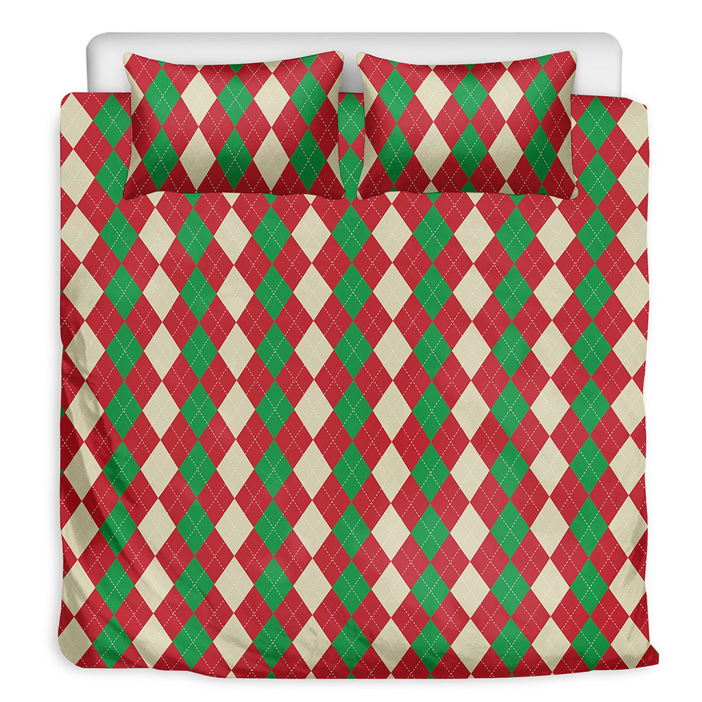 Christmas Themed Argyle Pattern Print Duvet Cover Bedding Set