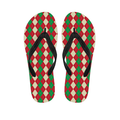 Christmas Themed Argyle Pattern Print Flip Flops