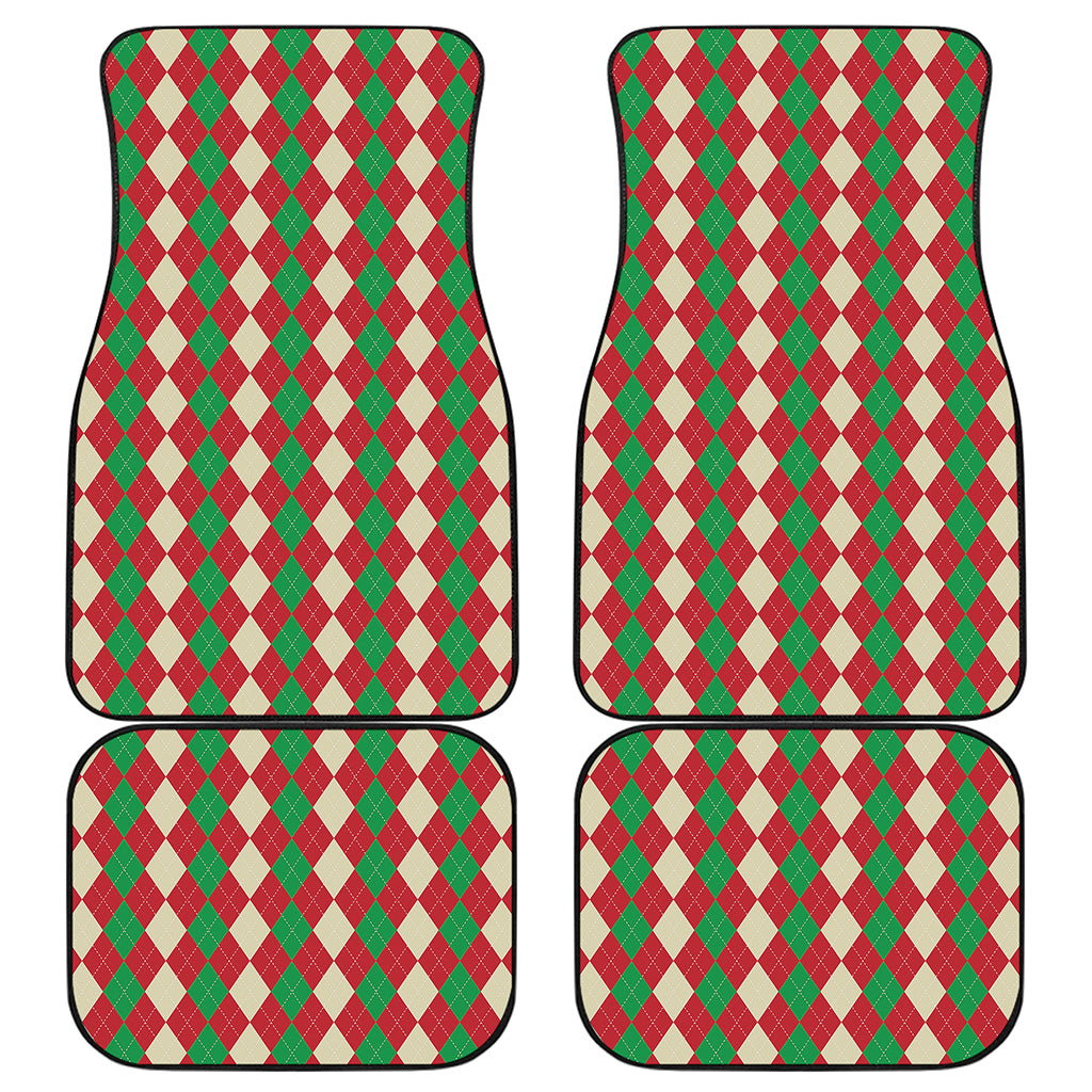 Christmas Themed Argyle Pattern Print Front and Back Car Floor Mats