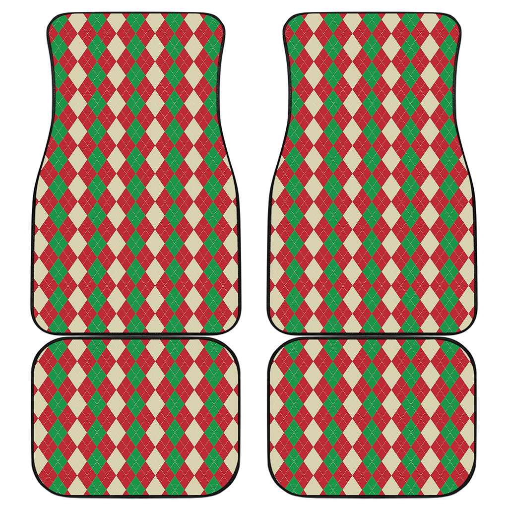 Christmas Themed Argyle Pattern Print Front and Back Car Floor Mats