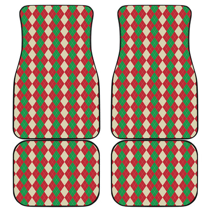 Christmas Themed Argyle Pattern Print Front and Back Car Floor Mats