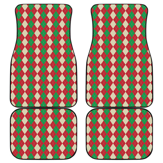 Christmas Themed Argyle Pattern Print Front and Back Car Floor Mats