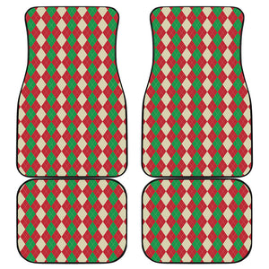 Christmas Themed Argyle Pattern Print Front and Back Car Floor Mats