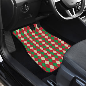 Christmas Themed Argyle Pattern Print Front and Back Car Floor Mats