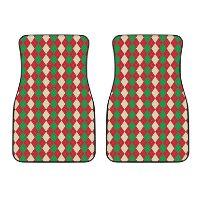 Christmas Themed Argyle Pattern Print Front Car Floor Mats