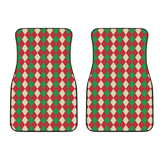 Christmas Themed Argyle Pattern Print Front Car Floor Mats