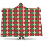 Christmas Themed Argyle Pattern Print Hooded Blanket